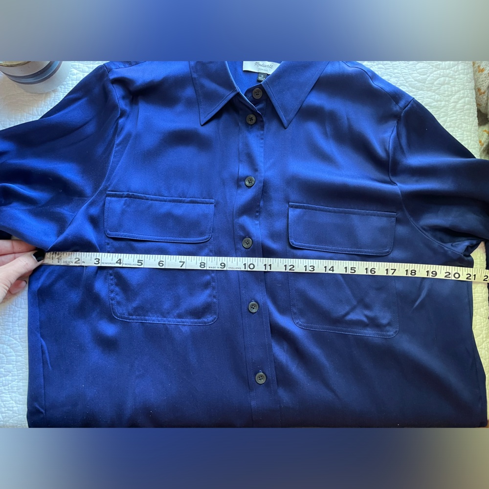 Madewell Silk Flap-Pocket Button-Up Shirt in Deep Cobalt - Picture 12 of 12